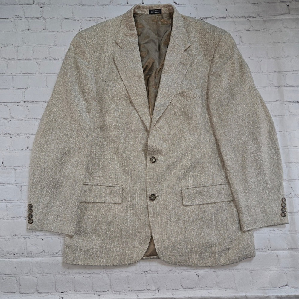 Oscar de la Renta Mens 40L Silk Blazer Tan Beige 2 Button Sport Coat 3316